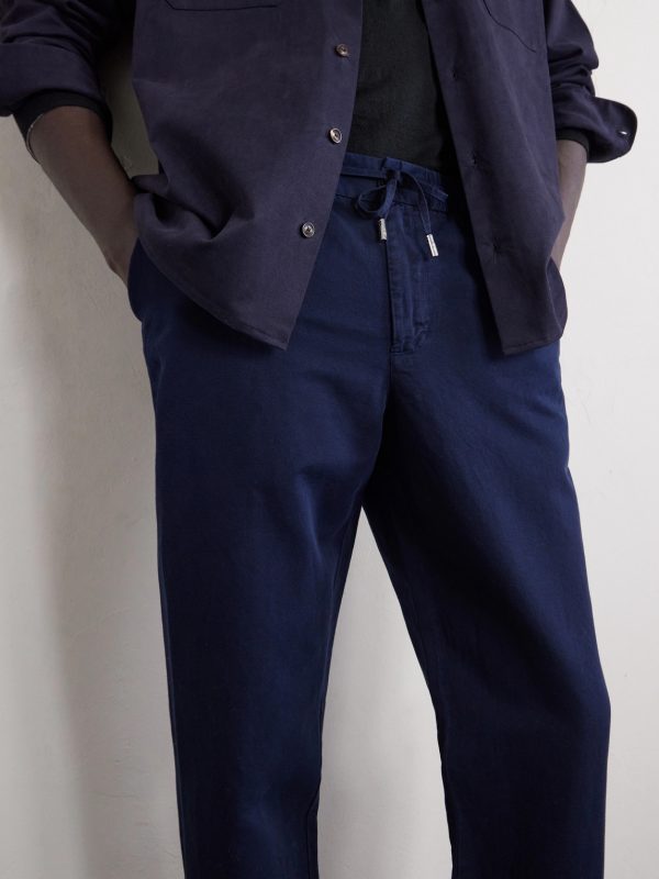 Straight-Leg Cotton and Linen-Blend Twill Drawstring Trousers - E1 Straight-Leg Cotton and Linen-Blend Twill Drawstring Trousers - E1