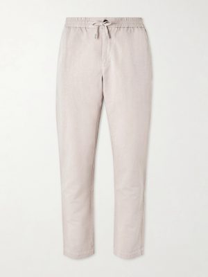 Straight-Leg Cotton and Linen-Blend Twill Drawstring Trousers