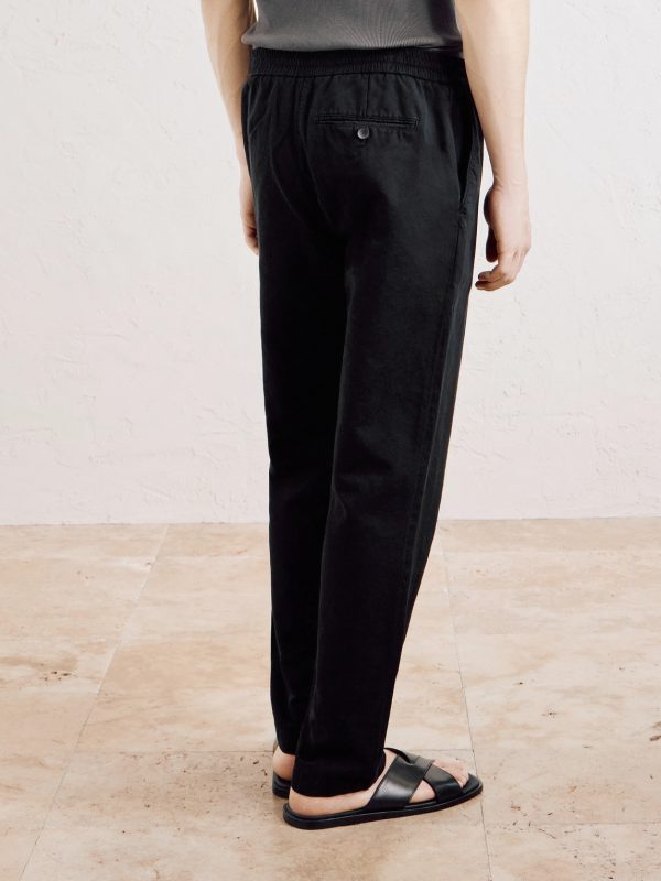 Straight-Leg Cotton and Linen-Blend Twill Drawstring Trousers - BK