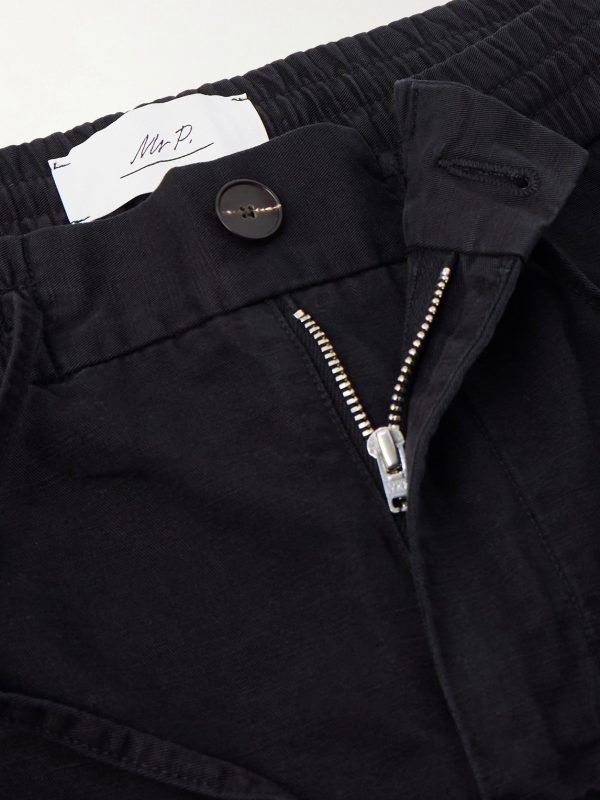 Straight-Leg Cotton and Linen-Blend Twill Drawstring Trousers - E1