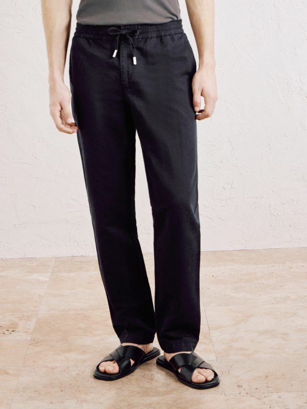 Straight-Leg Cotton and Linen-Blend Twill Drawstring Trousers - FR