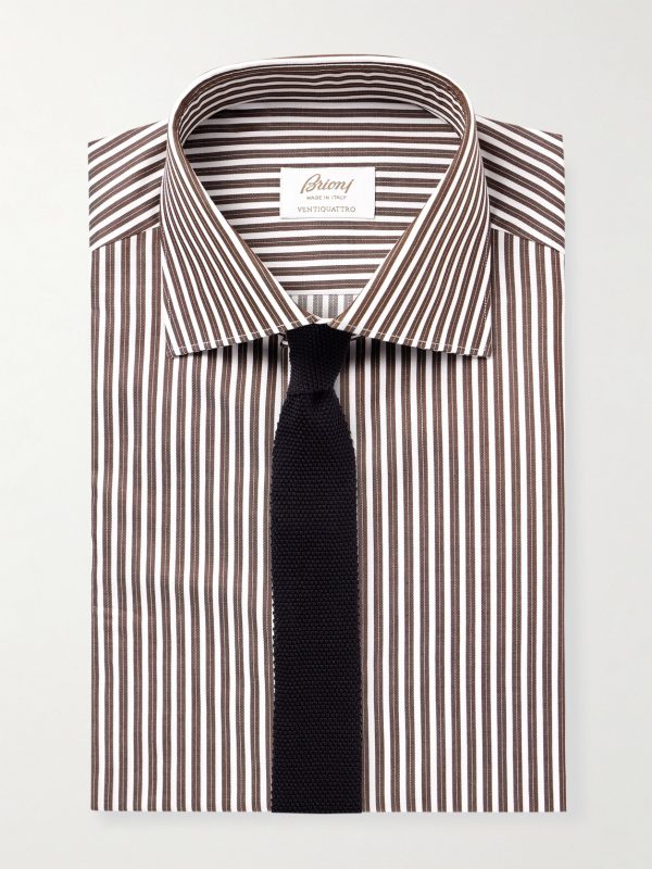 William Cutaway-Collar Striped Cotton-Poplin Shirt - E1