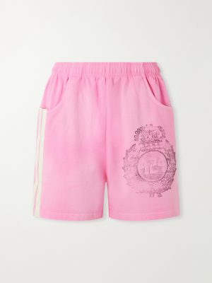 Straight-Leg Logo-Print Striped Cotton-Jersey Drawstring Shorts