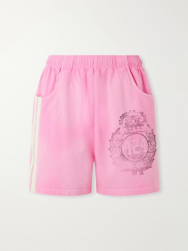 Straight-Leg Logo-Print Striped Cotton-Jersey Drawstring Shorts Straight-Leg Logo-Print Striped Cotton-Jersey Drawstring Shorts