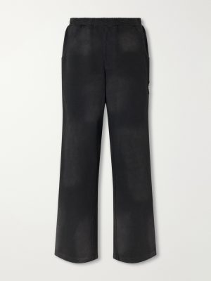 Straight-Leg Distressed Striped Cotton-Jersey Sweatpants Straight-Leg Distressed Striped Cotton-Jersey Sweatpants