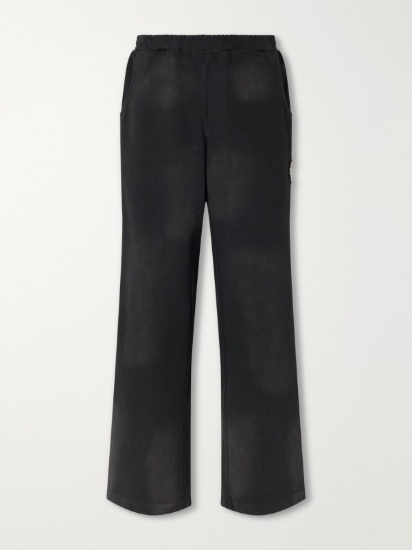 Straight-Leg Distressed Striped Cotton-Jersey Sweatpants