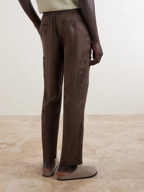 James Tapered Linen Drawstring Cargo Trousers - BK James Tapered Linen Drawstring Cargo Trousers - BK