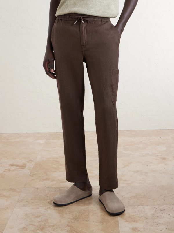 James Tapered Linen Drawstring Cargo Trousers - FR James Tapered Linen Drawstring Cargo Trousers - FR