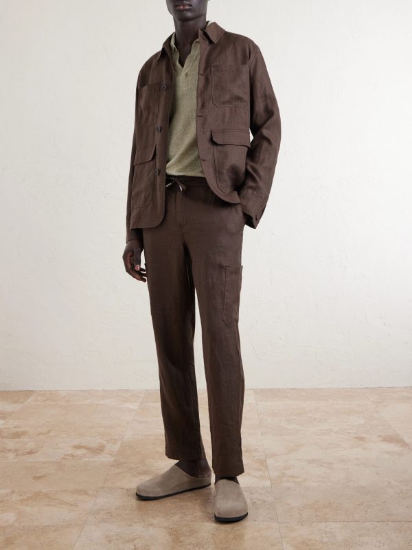 James Tapered Linen Drawstring Cargo Trousers - OU James Tapered Linen Drawstring Cargo Trousers - OU