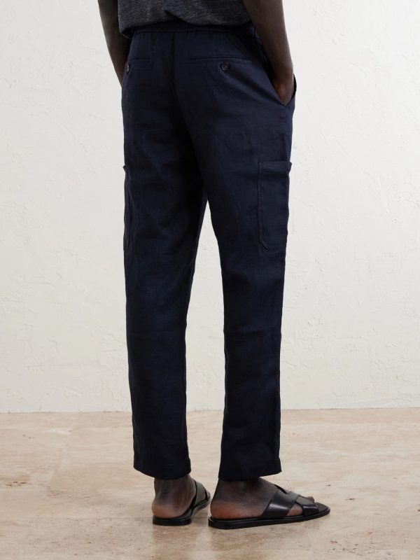 James Tapered Linen Drawstring Cargo Trousers - BK James Tapered Linen Drawstring Cargo Trousers - BK