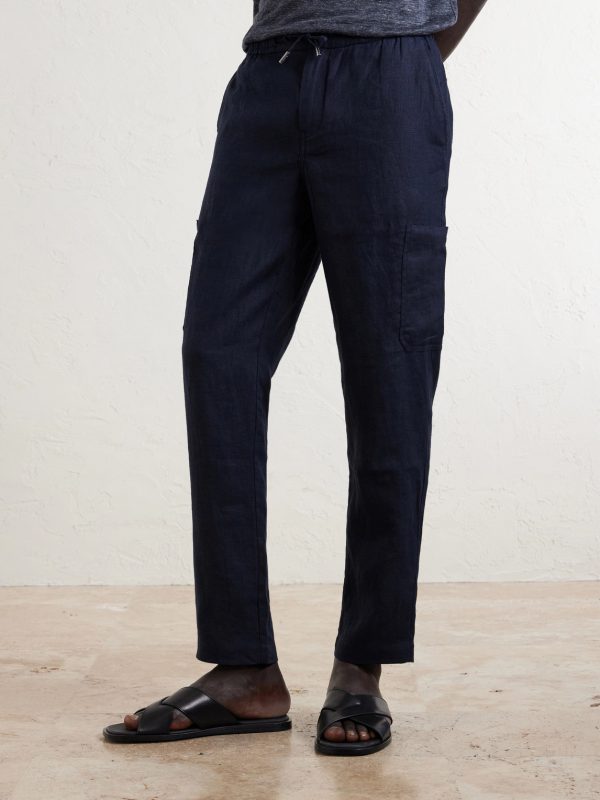 James Tapered Linen Drawstring Cargo Trousers - FR James Tapered Linen Drawstring Cargo Trousers - FR