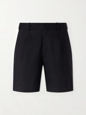 Wide-Leg Pleated Wool Shorts