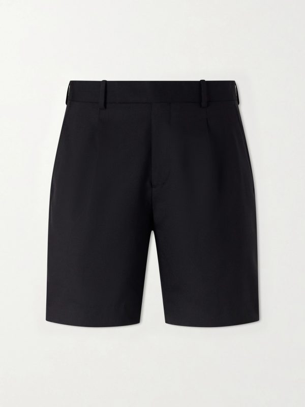 Wide-Leg Pleated Wool Shorts
