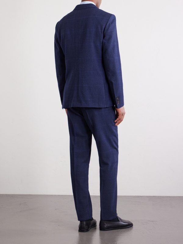 Double-Breasted Checked Wool-Blend Suit Jacket - BK