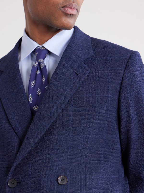 Double-Breasted Checked Wool-Blend Suit Jacket - E2