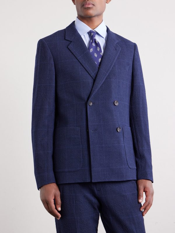 Double-Breasted Checked Wool-Blend Suit Jacket - FR
