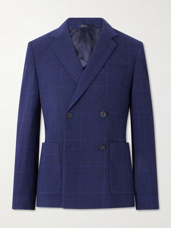 Double-Breasted Checked Wool-Blend Suit Jacket