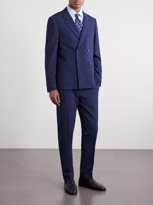 Double-Breasted Checked Wool-Blend Suit Jacket - OU