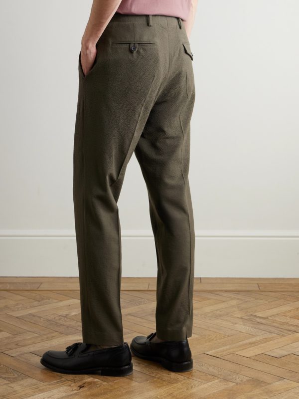 Straight-Leg Wool-Blend Seersucker Trousers - BK