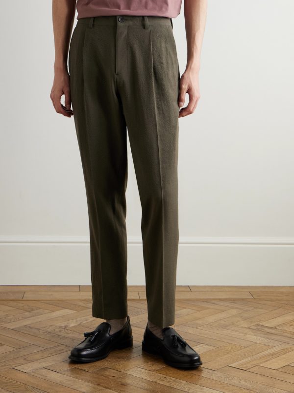 Straight-Leg Wool-Blend Seersucker Trousers - FR