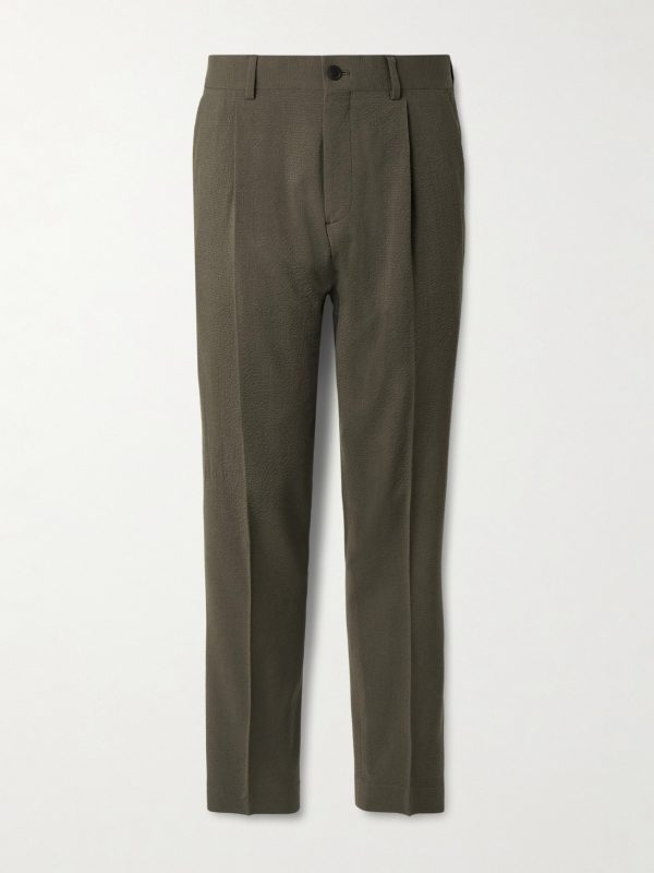 Straight-Leg Wool-Blend Seersucker Trousers