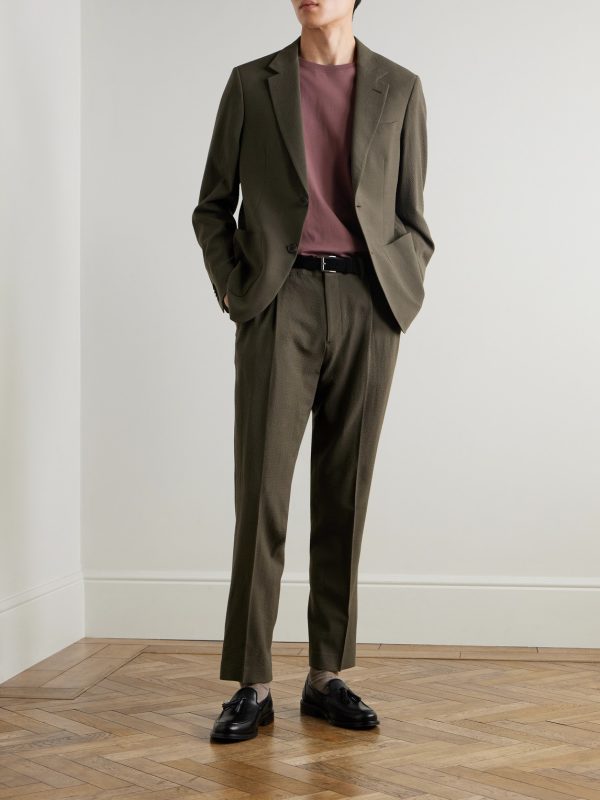 Straight-Leg Wool-Blend Seersucker Trousers - OU