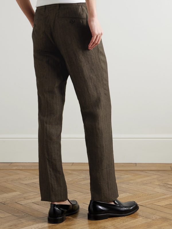 Straight-Leg Striped Linen Suit Trousers - BK Straight-Leg Striped Linen Suit Trousers - BK