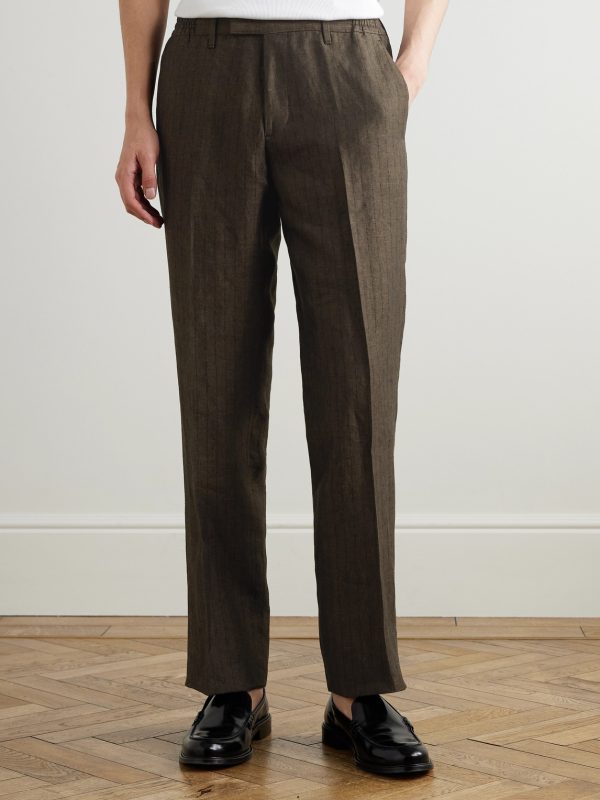 Straight-Leg Striped Linen Suit Trousers - FR Straight-Leg Striped Linen Suit Trousers - FR