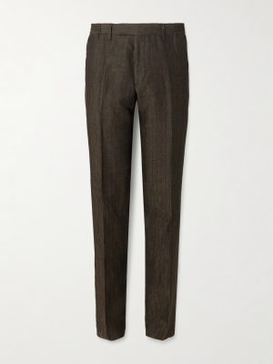Straight-Leg Striped Linen Suit Trousers