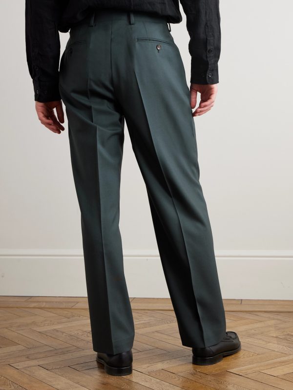 Wide-Leg Pleated Wool Suit Trousers - BK