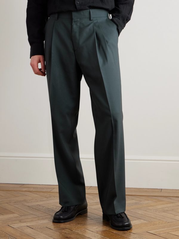 Wide-Leg Pleated Wool Suit Trousers - FR