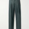 Wide-Leg Pleated Wool Suit Trousers