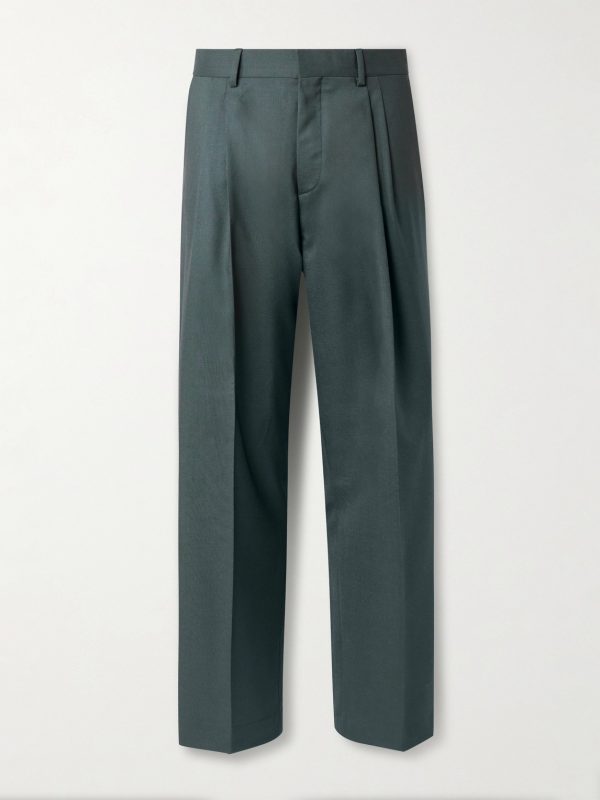 Wide-Leg Pleated Wool Suit Trousers