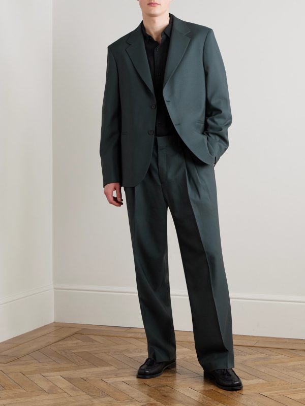 Wide-Leg Pleated Wool Suit Trousers - OU
