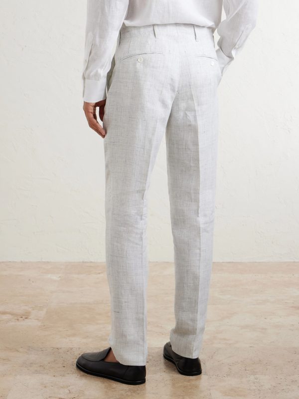Linen Delave Check Slim Suit Trousers - BK