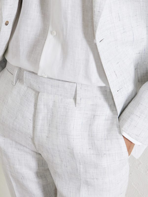 Linen Delave Check Slim Suit Trousers - CU