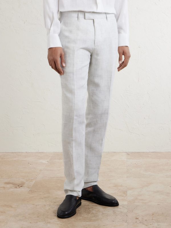 Linen Delave Check Slim Suit Trousers - FR