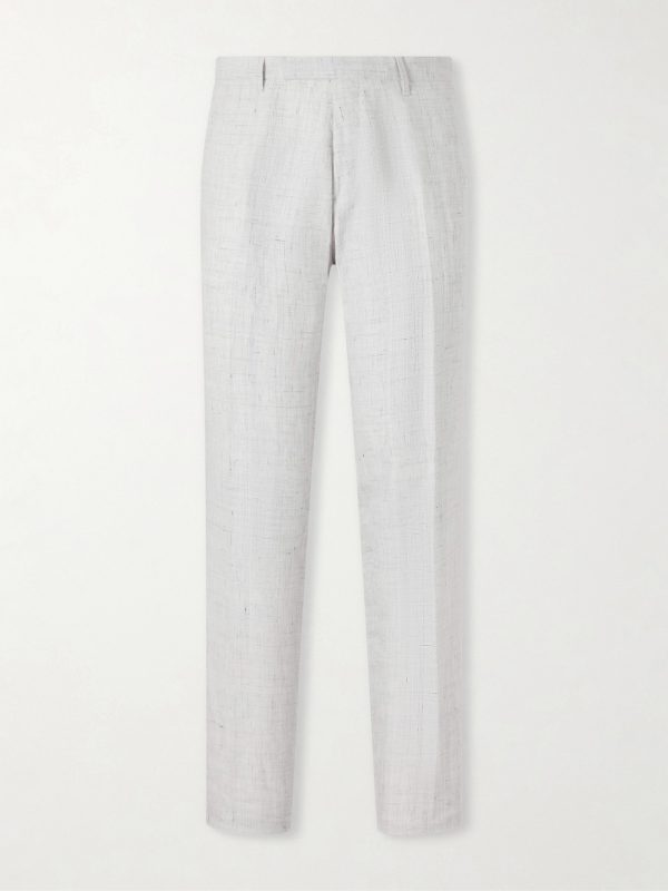 Linen Delave Check Slim Suit Trousers