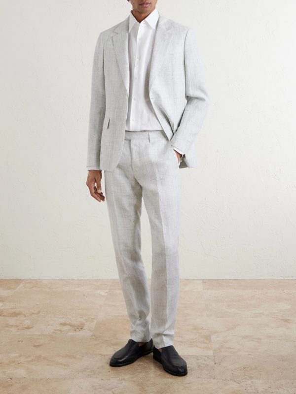 Linen Delave Check Slim Suit Trousers - OU