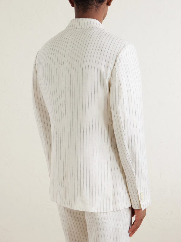 Pinstriped Linen Suit Jacket - BK Pinstriped Linen Suit Jacket - BK