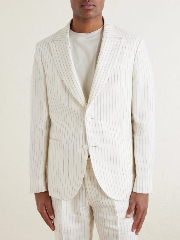 Pinstriped Linen Suit Jacket - FR Pinstriped Linen Suit Jacket - FR