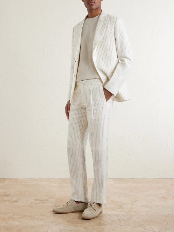 Pinstriped Linen Suit Jacket - OU Pinstriped Linen Suit Jacket - OU