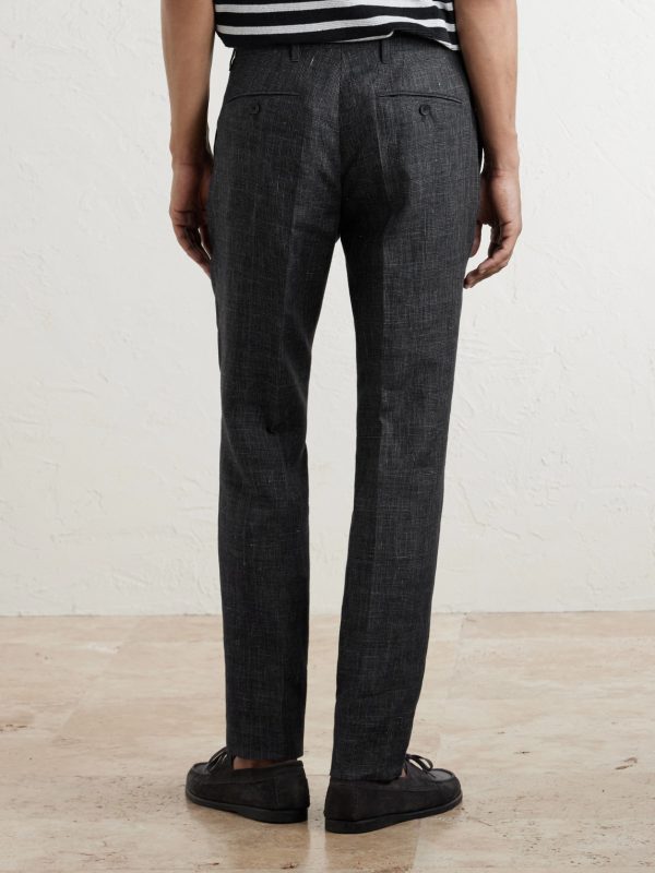 Linen Delave Check Slim Suit Trousers - BK