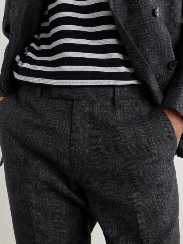 Linen Delave Check Slim Suit Trousers - CU