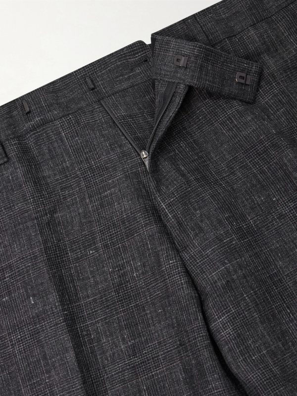 Linen Delave Check Slim Suit Trousers - E1