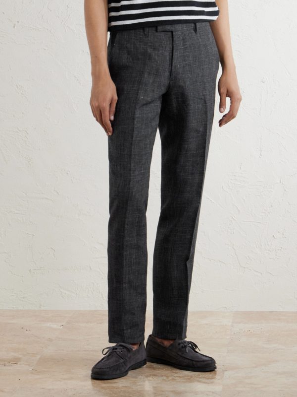 Linen Delave Check Slim Suit Trousers - FR