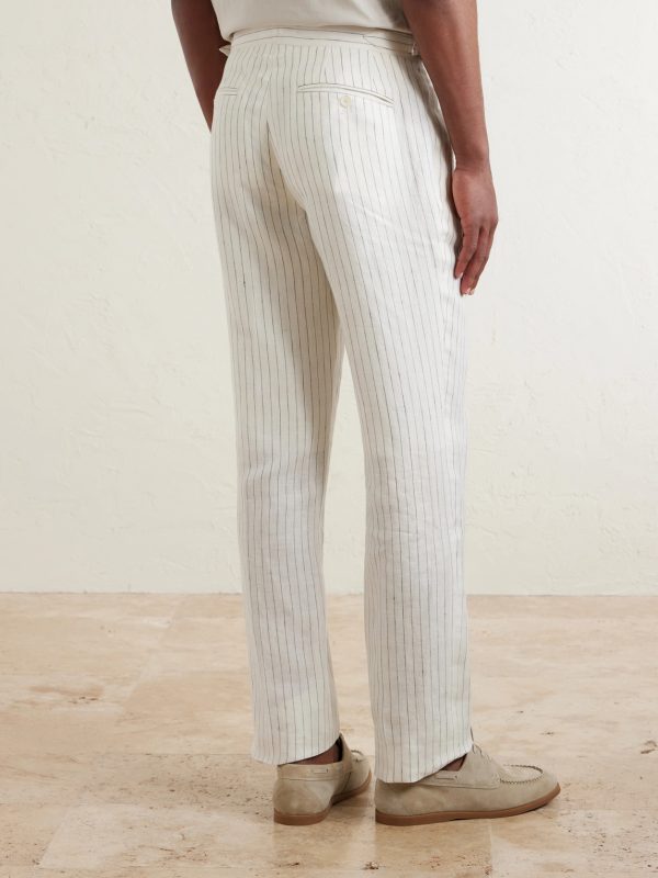 Tapered Pleated Pinstriped Linen Suit Trousers - BK Tapered Pleated Pinstriped Linen Suit Trousers - BK