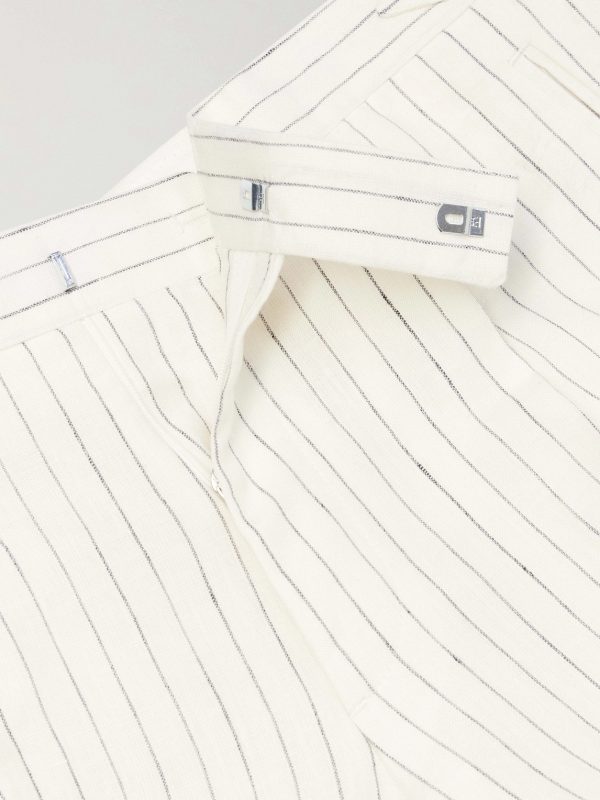 Tapered Pleated Pinstriped Linen Suit Trousers - E1 Tapered Pleated Pinstriped Linen Suit Trousers - E1