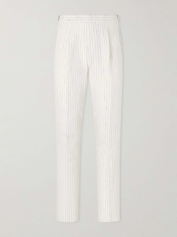Tapered Pleated Pinstriped Linen Suit Trousers Tapered Pleated Pinstriped Linen Suit Trousers