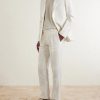 Tapered Pleated Pinstriped Linen Suit Trousers - OU Tapered Pleated Pinstriped Linen Suit Trousers - OU
